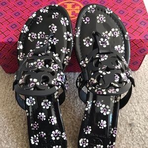 Tory Burch Shoes - NIB Tory Burch Black Floral Miller Sandals Sz 6 Tory Burch Shoes - NIB Tory Burch Black Floral Miller Sandals Sz 6